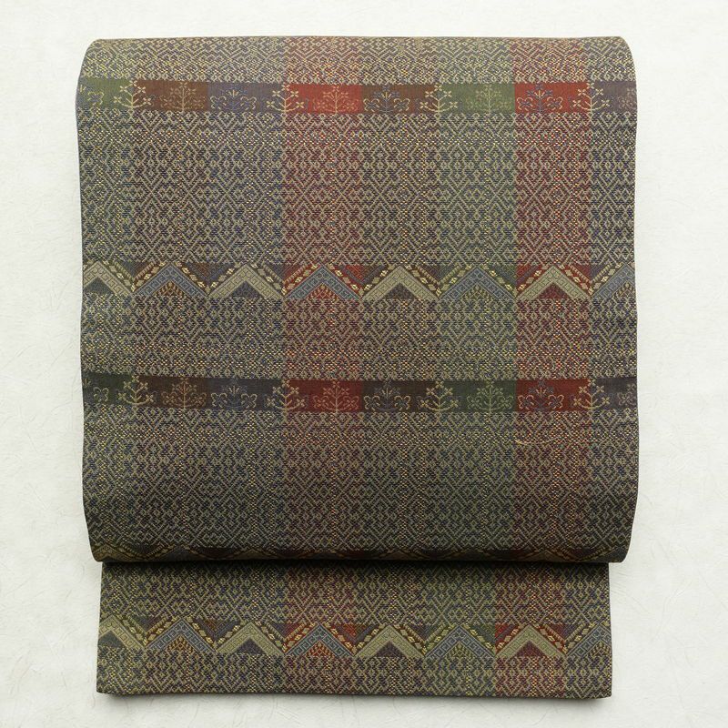 袋帯 全通柄 良品 一般用 正絹 幾何学柄・抽象柄 多色使い