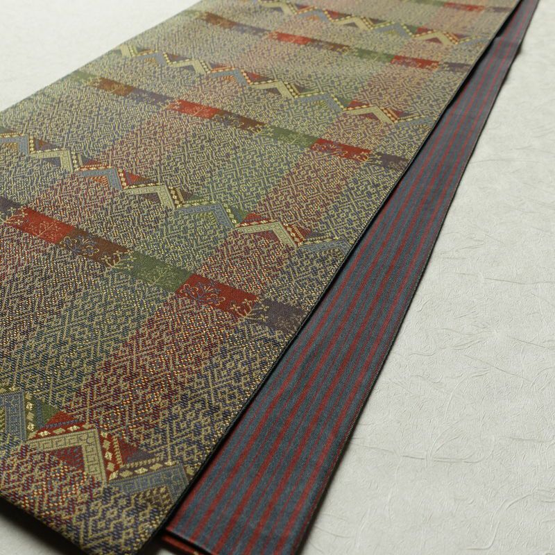 袋帯 全通柄 良品 一般用 正絹 幾何学柄・抽象柄 多色使い_画像7