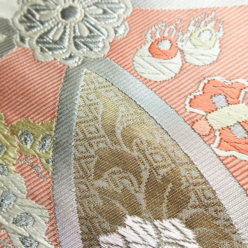 袋帯 六通柄 フォーマル用 正絹 七宝 古典柄 箔 グレー_画像6