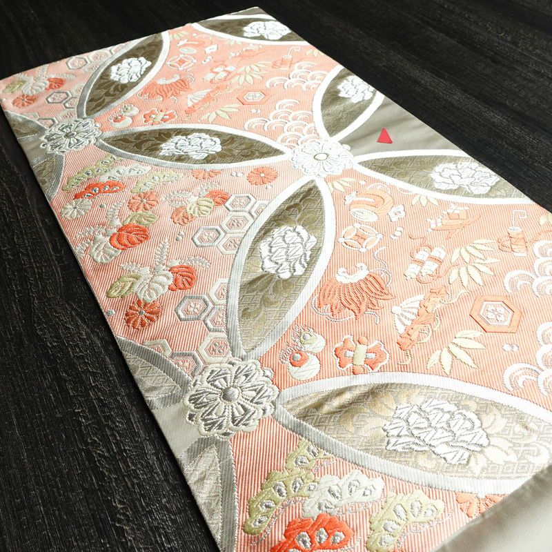 袋帯 六通柄 フォーマル用 正絹 七宝 古典柄 箔 グレー_画像18