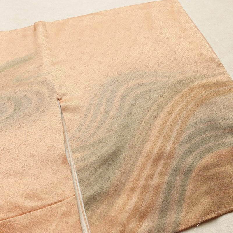 付け下げ 良品 しつけ糸付き 綸子 正絹 流水・波柄 袷仕立て 身丈156cm 裄丈65cm 橙_画像11