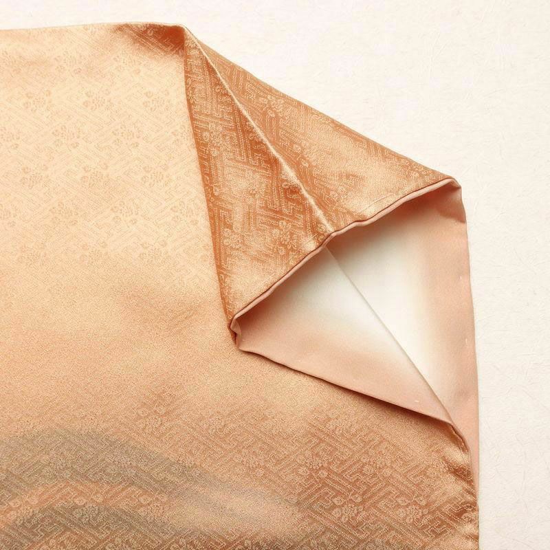 付け下げ 良品 しつけ糸付き 綸子 正絹 流水・波柄 袷仕立て 身丈156cm 裄丈65cm 橙_画像12