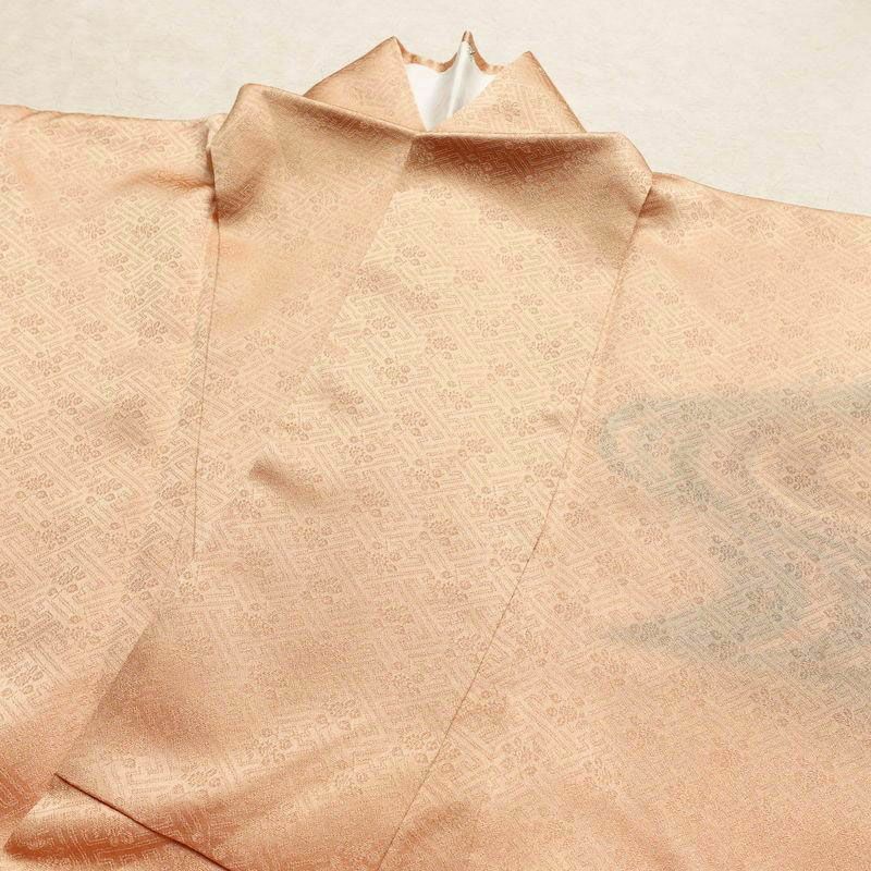 付け下げ 良品 しつけ糸付き 綸子 正絹 流水・波柄 袷仕立て 身丈156cm 裄丈65cm 橙_画像14