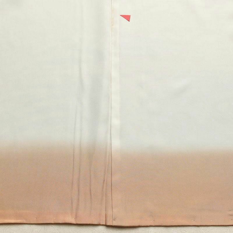 付け下げ 良品 しつけ糸付き 綸子 正絹 流水・波柄 袷仕立て 身丈156cm 裄丈65cm 橙_画像19