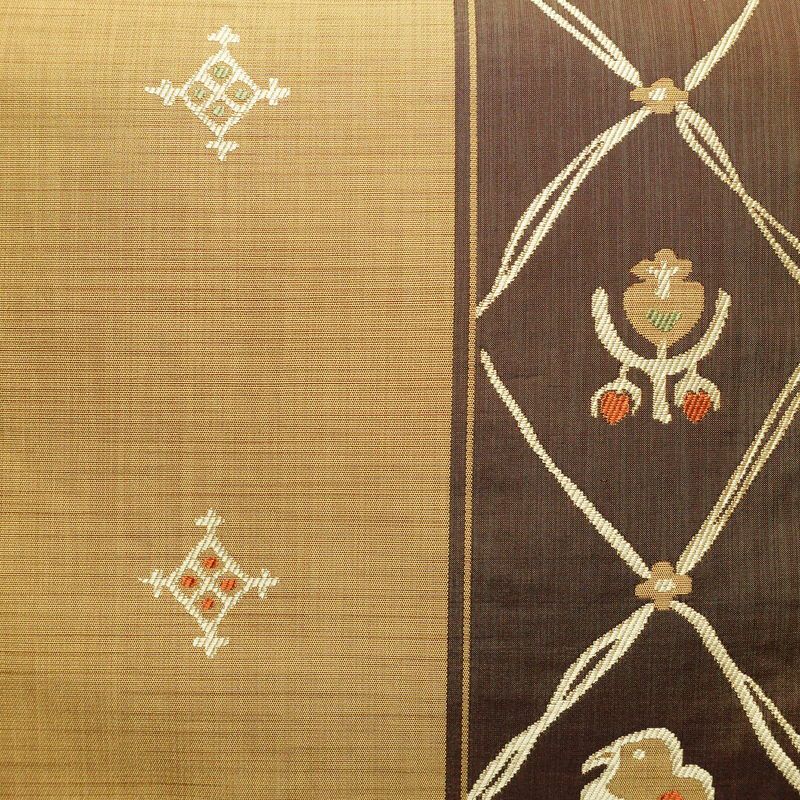 袋帯 六通柄 楽山 一般用 正絹 幾何学柄・抽象柄 黄・黄土色_画像2