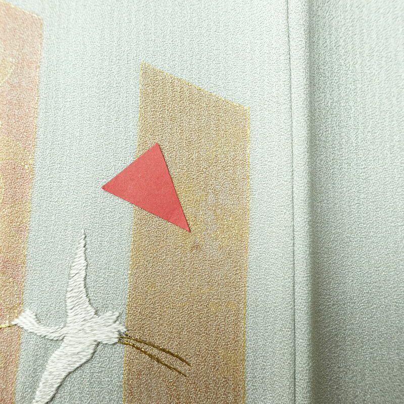 付け下げ しつけ糸付き 正絹 人物・動物柄 袷仕立て 身丈160.5cm 裄丈64.5cm 箔 刺繍 金彩 青・紺_画像7