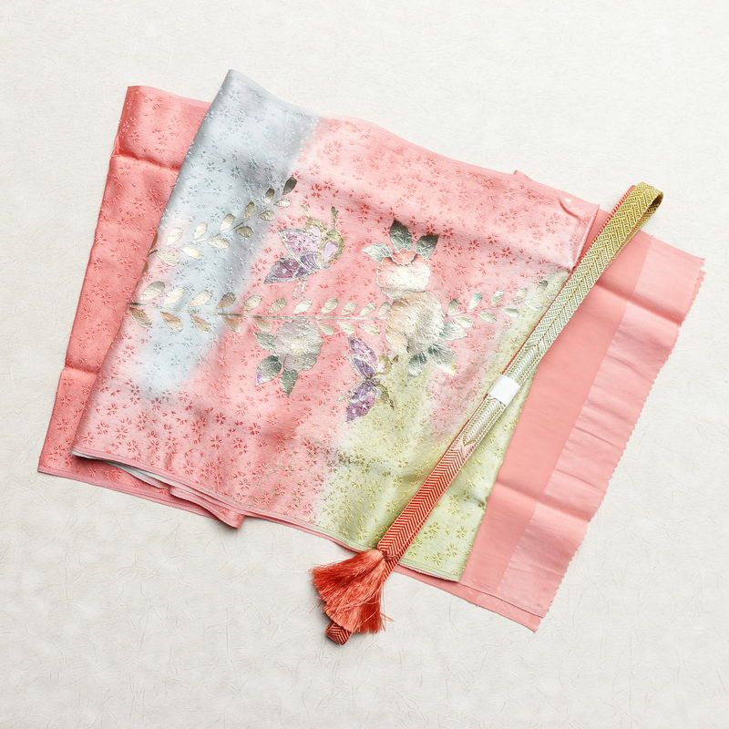 帯揚げ帯締めセット 美品 セット品 フォーマル用 正絹 花柄 箔 金彩 和装小物 ピンク_画像1