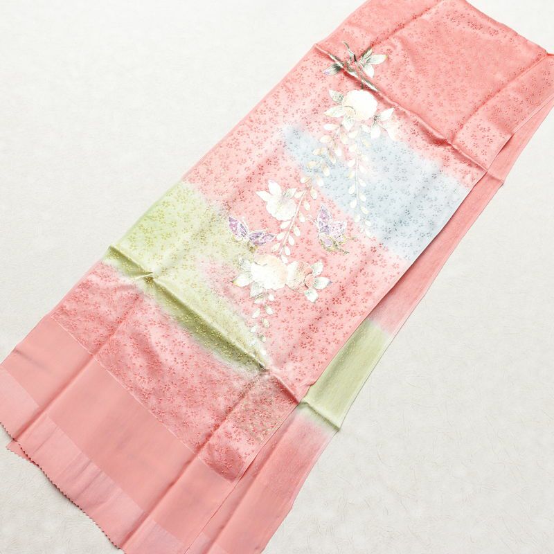 帯揚げ帯締めセット 美品 セット品 フォーマル用 正絹 花柄 箔 金彩 和装小物 ピンク_画像2