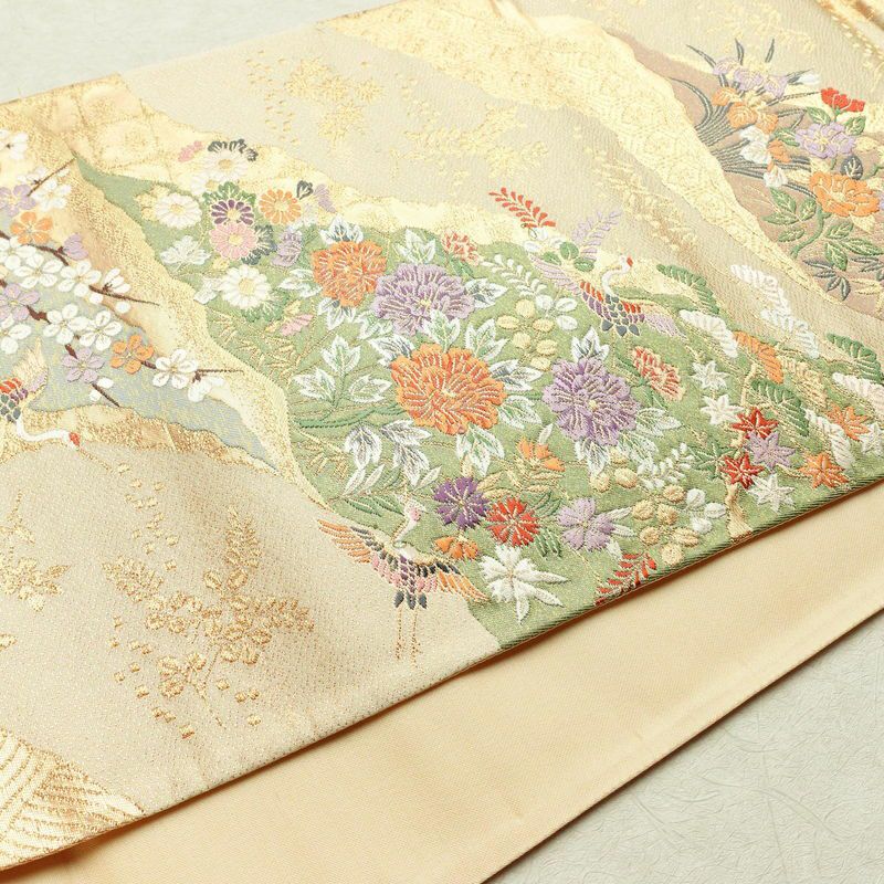 袋帯 六通柄 良品 フォーマル用 正絹 古典柄 金通し ベージュ_画像11