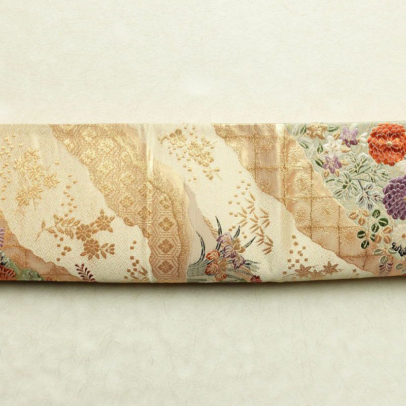 袋帯 六通柄 良品 フォーマル用 正絹 古典柄 金通し ベージュ_画像14