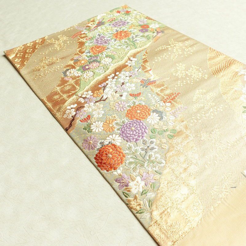 袋帯 六通柄 良品 フォーマル用 正絹 古典柄 金通し ベージュ_画像17