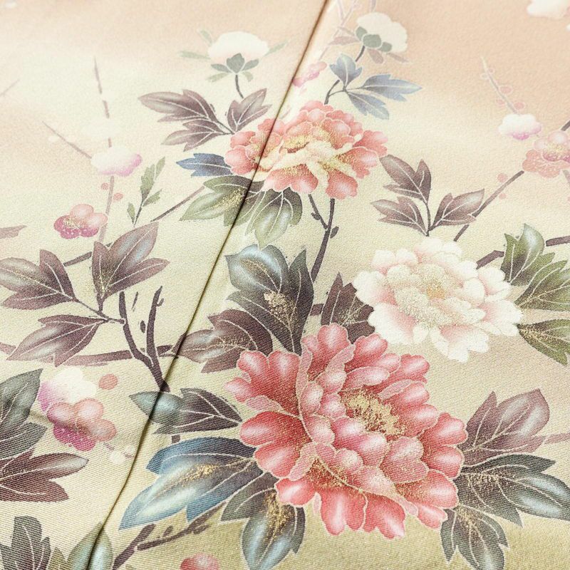 訪問着 落款入り 縮緬 正絹 花柄 袷仕立て 身丈155.5cm 裄丈64cm 箔 ピンク_画像6