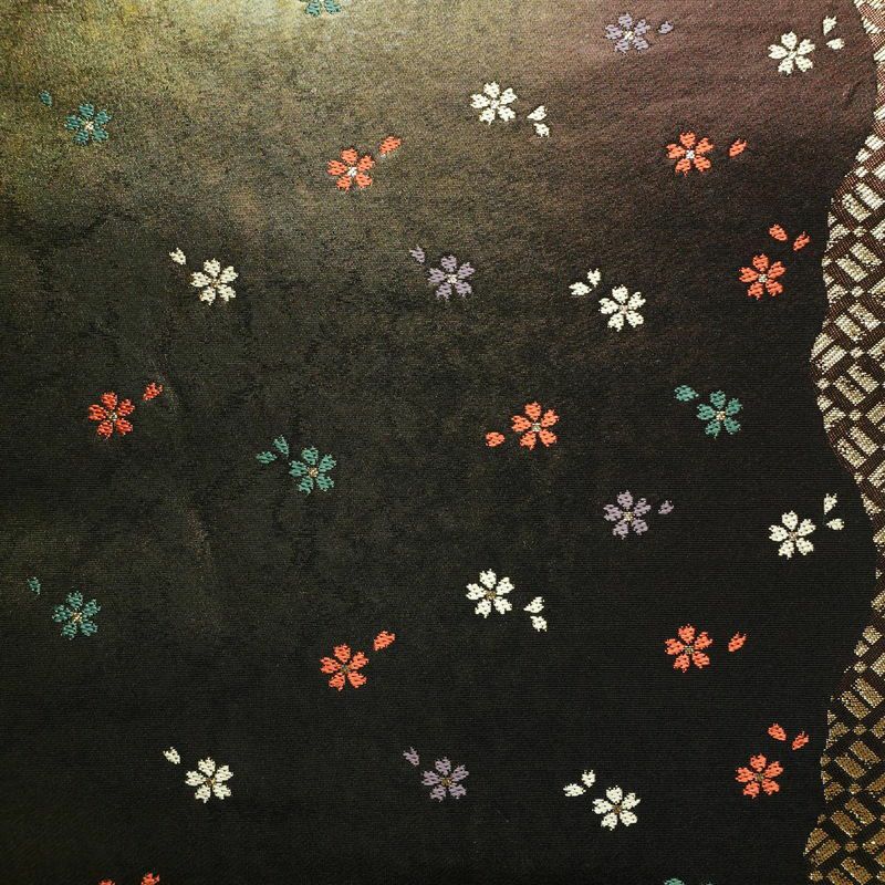 袋帯 六通柄 フォーマル用 正絹 花柄 箔 茶_画像2