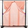単衣 小紋 良品 縮緬 ポリエステル 花柄 単衣仕立て 身丈154.5cm 裄丈65.5cm ピンク_画像3