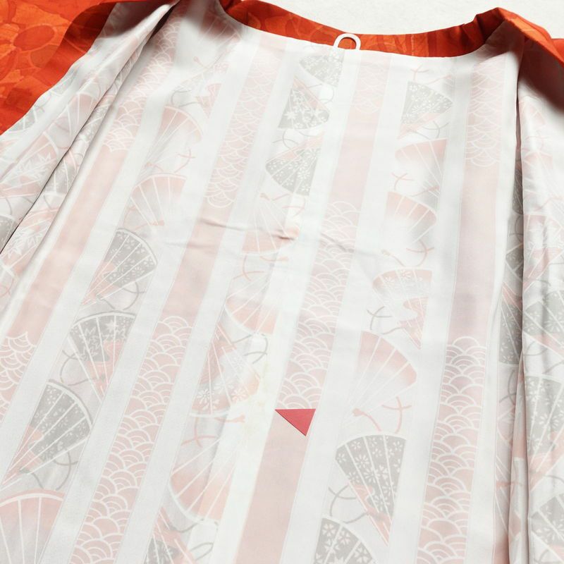 道行コート 良品 正絹 風景柄 袷仕立て 身丈89cm 裄丈68cm 橙_画像14