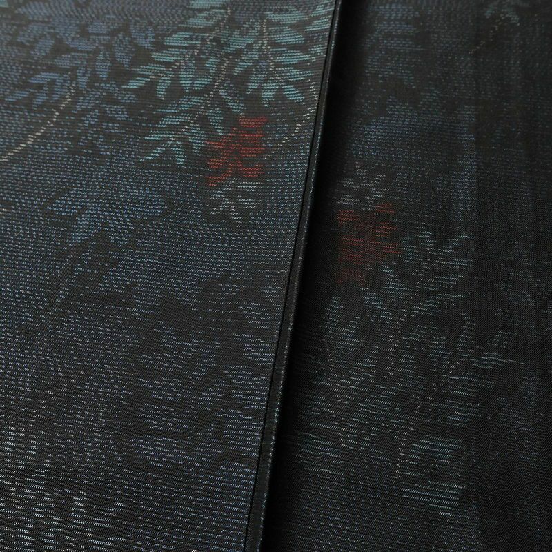 大島紬 証紙なし 正絹 木の葉・植物柄 袷仕立て 身丈165cm 裄丈67.5cm 青・紺_画像10