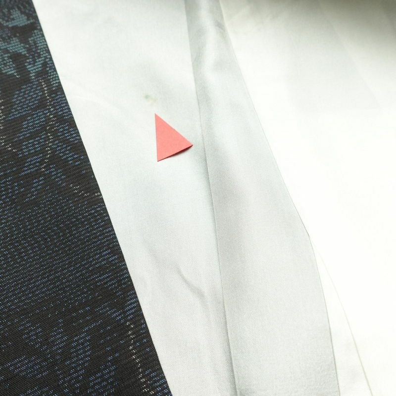 大島紬 証紙なし 正絹 木の葉・植物柄 袷仕立て 身丈165cm 裄丈67.5cm 青・紺_画像17