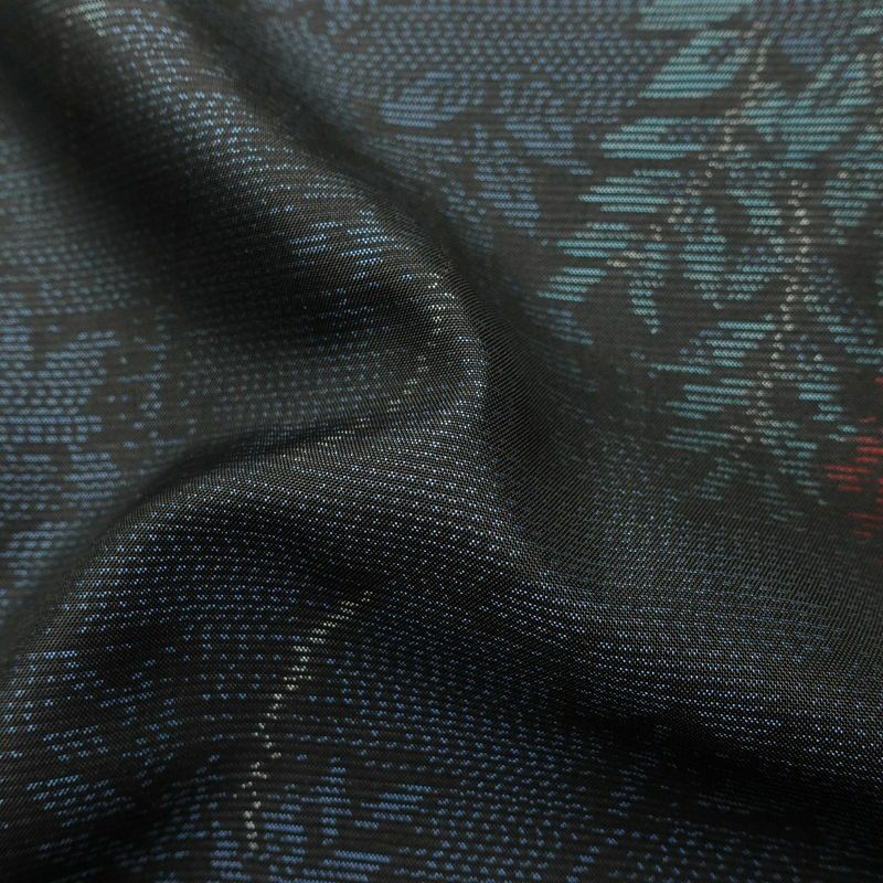 大島紬 証紙なし 正絹 木の葉・植物柄 袷仕立て 身丈165cm 裄丈67.5cm 青・紺_画像21