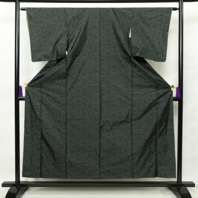 紬 正絹 花柄 袷仕立て 身丈155.5cm 裄丈63.5cm 緑・うぐいす色