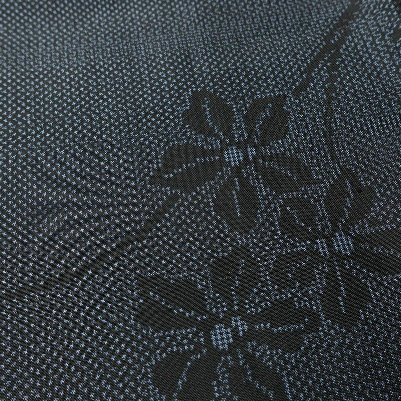 紬 正絹 木の葉・植物柄 袷仕立て 身丈161.5cm 裄丈64cm 青・紺_画像7