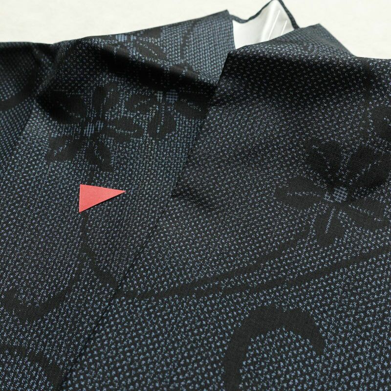 紬 正絹 木の葉・植物柄 袷仕立て 身丈161.5cm 裄丈64cm 青・紺_画像17