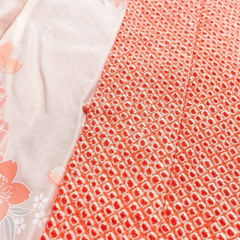 羽織 美品 しつけ糸付き 絞り 正絹 古典柄 袷仕立て 身丈88cm 裄丈69.5cm 赤・朱_画像11