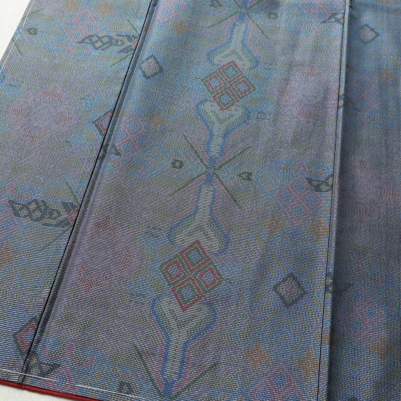紬 美品 しつけ糸付き 正絹 幾何学柄・抽象柄 袷仕立て 身丈152.5cm 裄丈65.5cm 青・紺_画像4