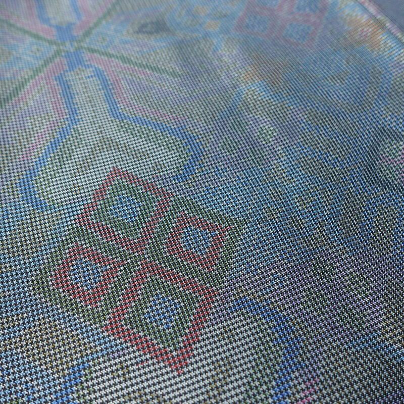 紬 美品 しつけ糸付き 正絹 幾何学柄・抽象柄 袷仕立て 身丈152.5cm 裄丈65.5cm 青・紺_画像7