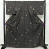 小紋 美品 しつけ糸付き ポリエステル 花柄 袷仕立て 身丈165cm 裄丈68cm 黒_画像1