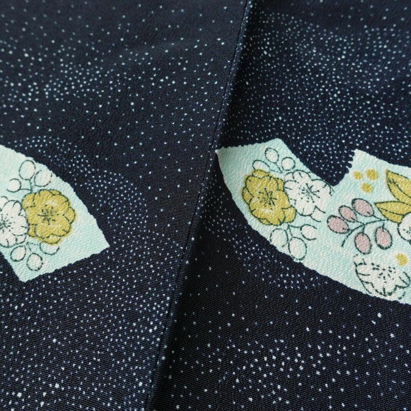 小紋 良品 しつけ糸付き ポリエステル 古典柄 袷仕立て 身丈163.5cm 裄丈66cm 青・紺_画像9
