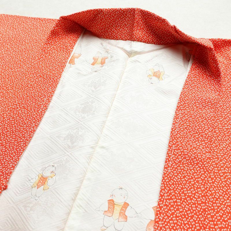 羽織 良品 しつけ糸付き 正絹 古典柄 袷仕立て 身丈87cm 裄丈67.5cm 赤・朱_画像6