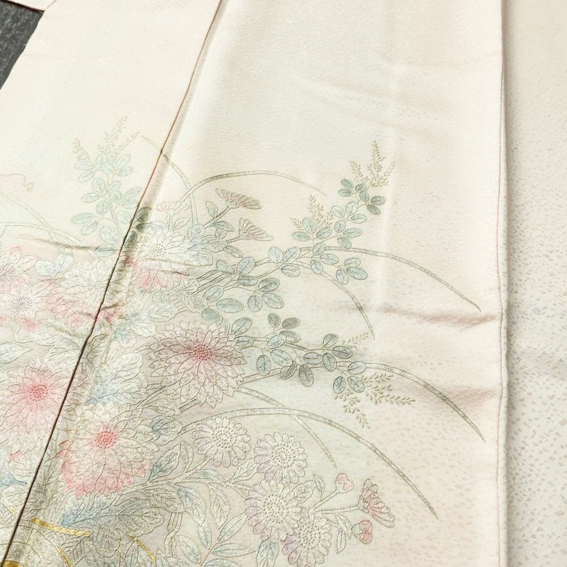 付け下げ 正絹 古典柄 袷仕立て 身丈159.5cm 裄丈68.5cm 箔 一部しつけ糸付き ピンク_画像5