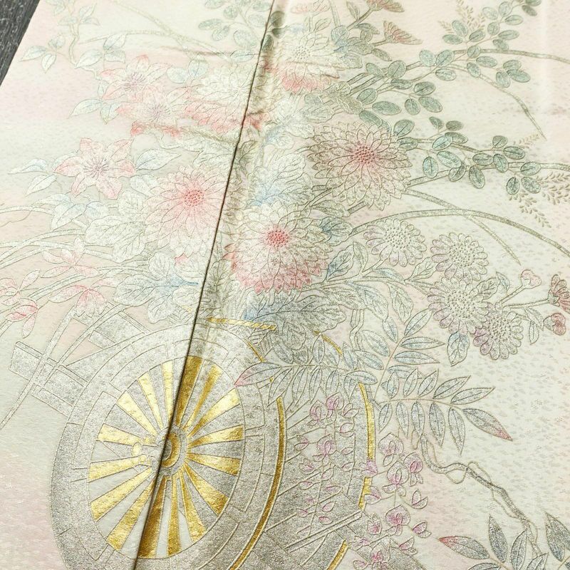 付け下げ 正絹 古典柄 袷仕立て 身丈159.5cm 裄丈68.5cm 箔 一部しつけ糸付き ピンク_画像8