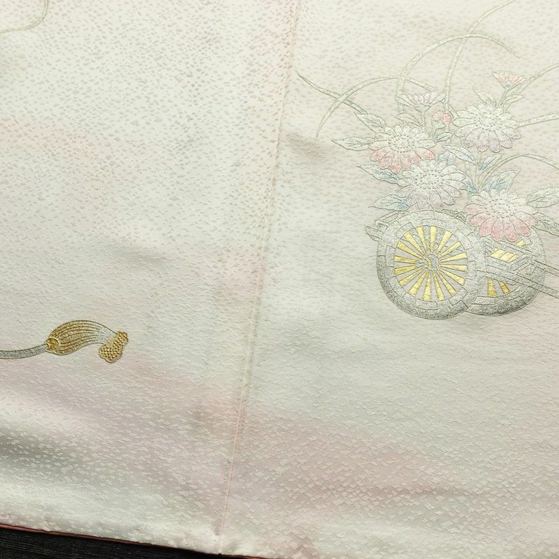 付け下げ 正絹 古典柄 袷仕立て 身丈159.5cm 裄丈68.5cm 箔 一部しつけ糸付き ピンク_画像13