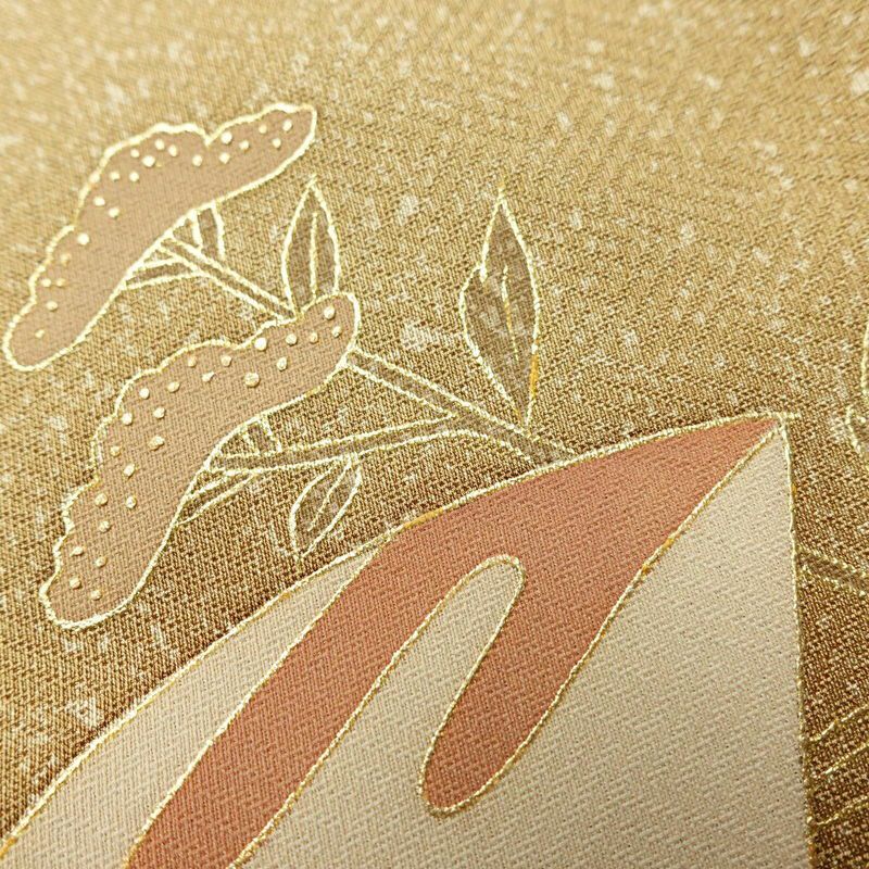 付け下げ 正絹 木の葉・植物柄 袷仕立て 身丈160cm 裄丈63.5cm 箔 金彩 黄・黄土色_画像16