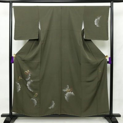 付け下げ 二代目山田栄一 落款入り 良品 ちりめん 正絹 袷仕立て 身丈