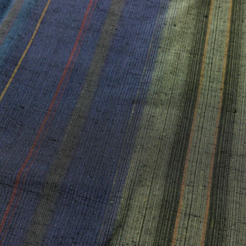 紬 良品 本場真綿絢結城紬 証紙あり しつけ糸付き 正絹 縞柄・線柄 袷仕立て 身丈158cm 裄丈63.5cm 青・紺_画像6