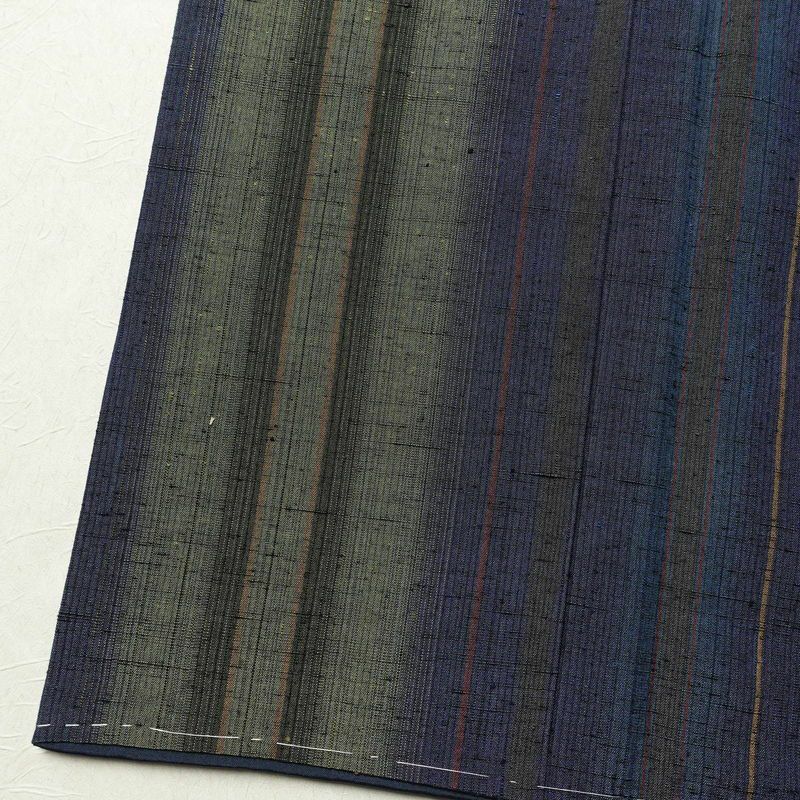 紬 良品 本場真綿絢結城紬 証紙あり しつけ糸付き 正絹 縞柄・線柄 袷仕立て 身丈158cm 裄丈63.5cm 青・紺_画像10