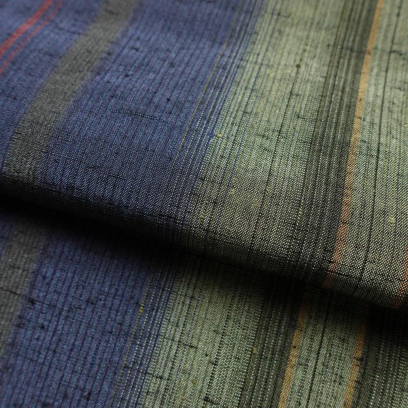 紬 良品 本場真綿絢結城紬 証紙あり しつけ糸付き 正絹 縞柄・線柄 袷仕立て 身丈158cm 裄丈63.5cm 青・紺_画像17