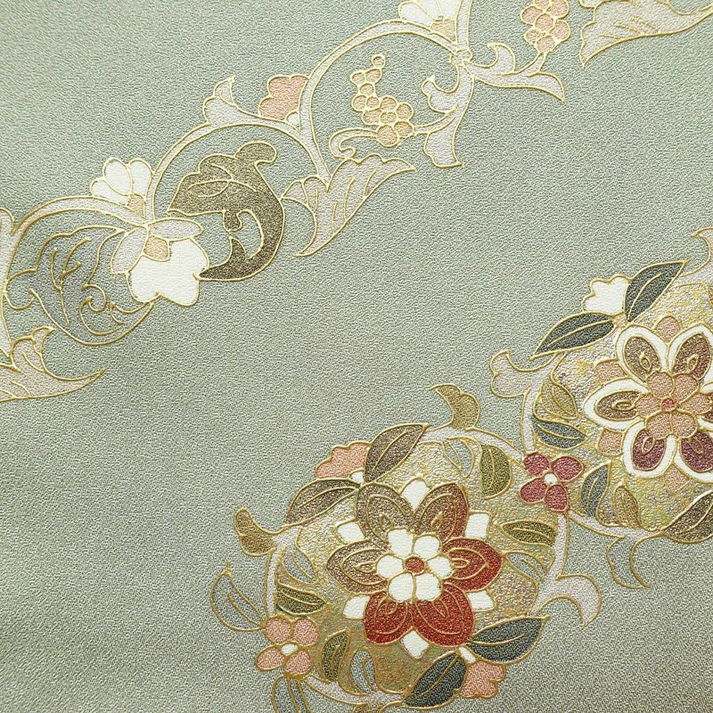 訪問着 正絹 盛り上げ箔 幾何学柄・抽象柄 袷仕立て 身丈165cm 裄丈67cm 緑・うぐいす色_画像15