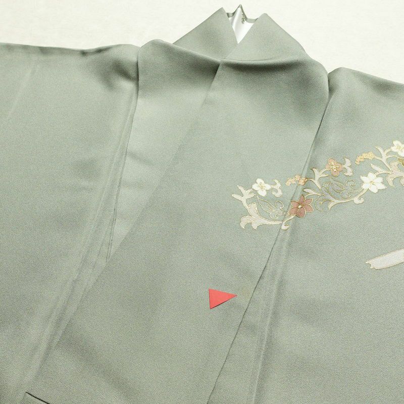 訪問着 正絹 盛り上げ箔 幾何学柄・抽象柄 袷仕立て 身丈165cm 裄丈67cm 緑・うぐいす色_画像16