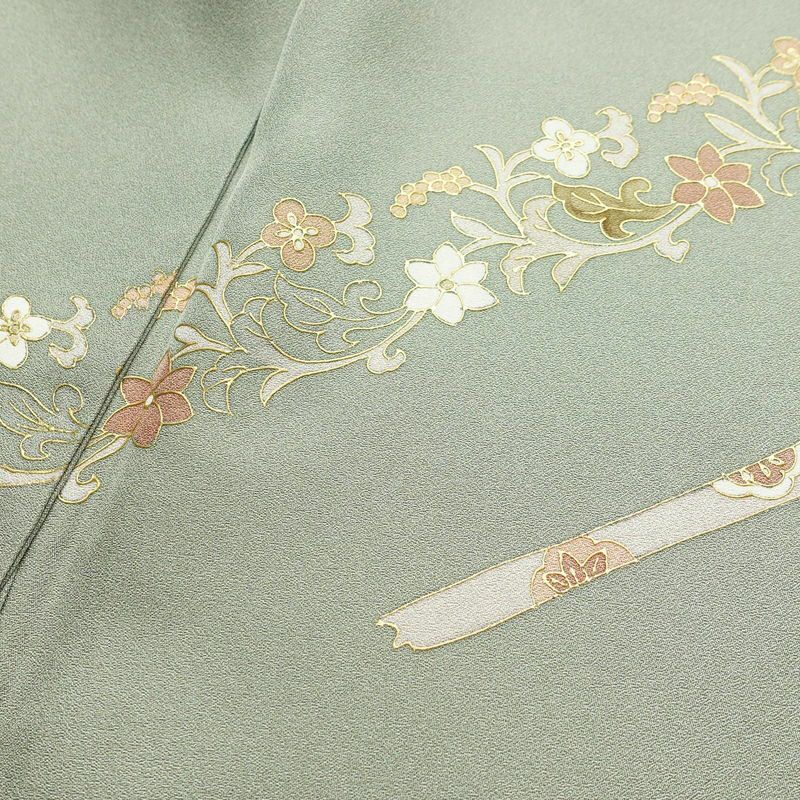 訪問着 正絹 盛り上げ箔 幾何学柄・抽象柄 袷仕立て 身丈165cm 裄丈67cm 緑・うぐいす色_画像18