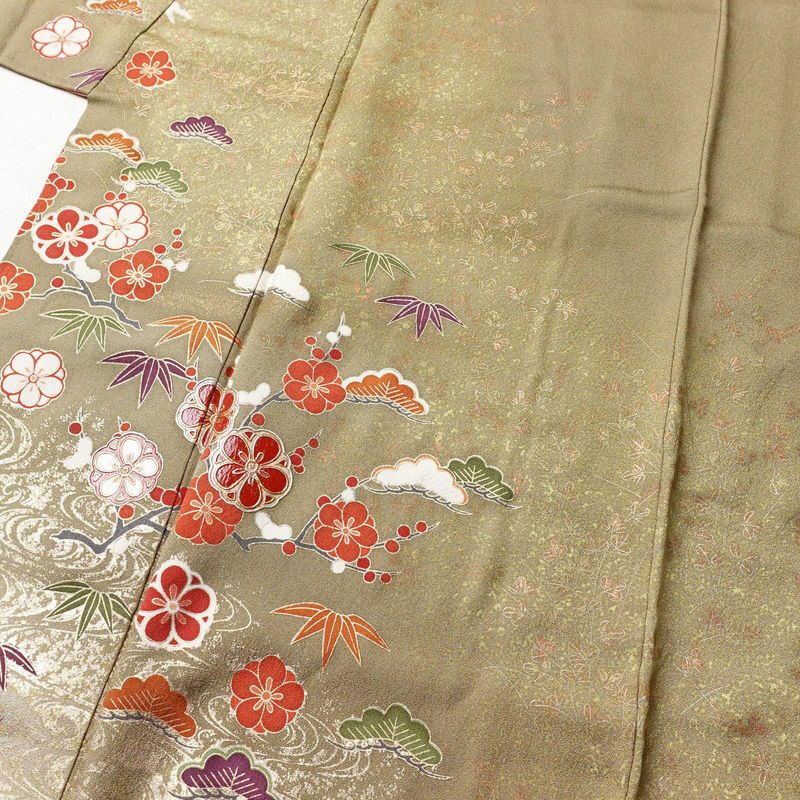 訪問着 正絹 盛り上げ箔 古典柄 袷仕立て 身丈164.5cm 裄丈69cm 箔 黄・黄土色_画像5