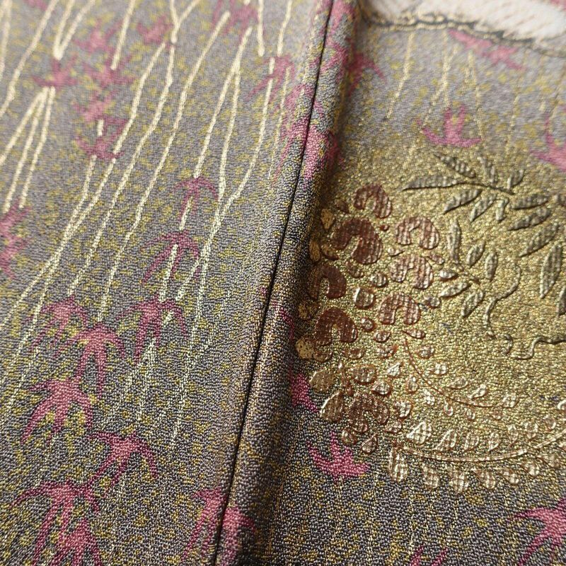 訪問着 正絹 盛り上げ箔 古典柄 袷仕立て 身丈164.5cm 裄丈69cm 箔 黄・黄土色_画像9