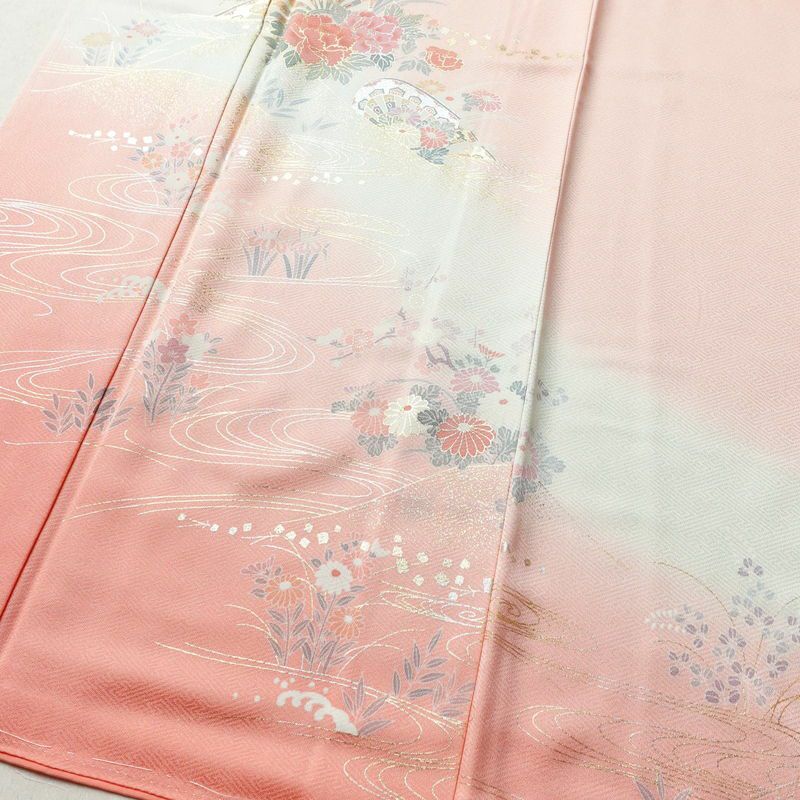 付け下げ しつけ糸付き 正絹 古典柄 袷仕立て 身丈161.5cm 裄丈64.5cm 箔 金彩 ピンク_画像4