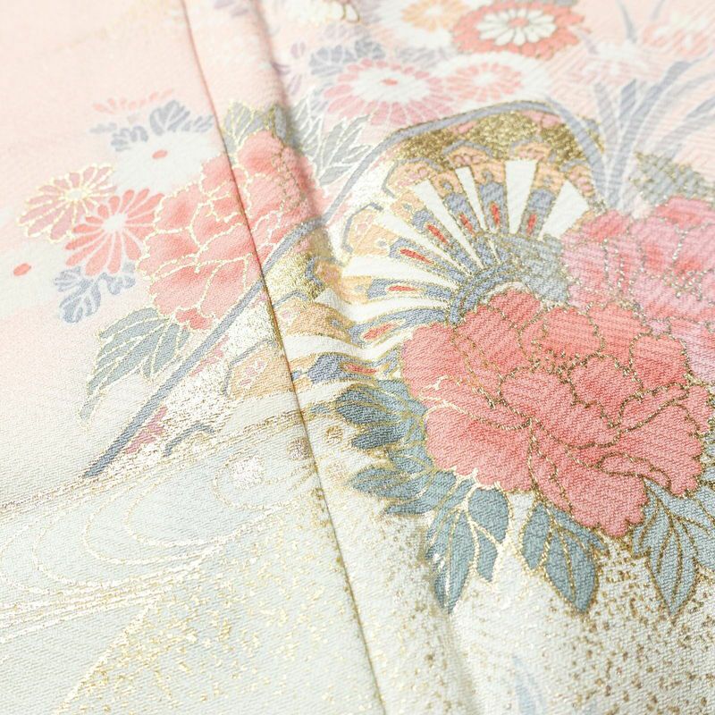 付け下げ しつけ糸付き 正絹 古典柄 袷仕立て 身丈161.5cm 裄丈64.5cm 箔 金彩 ピンク_画像7