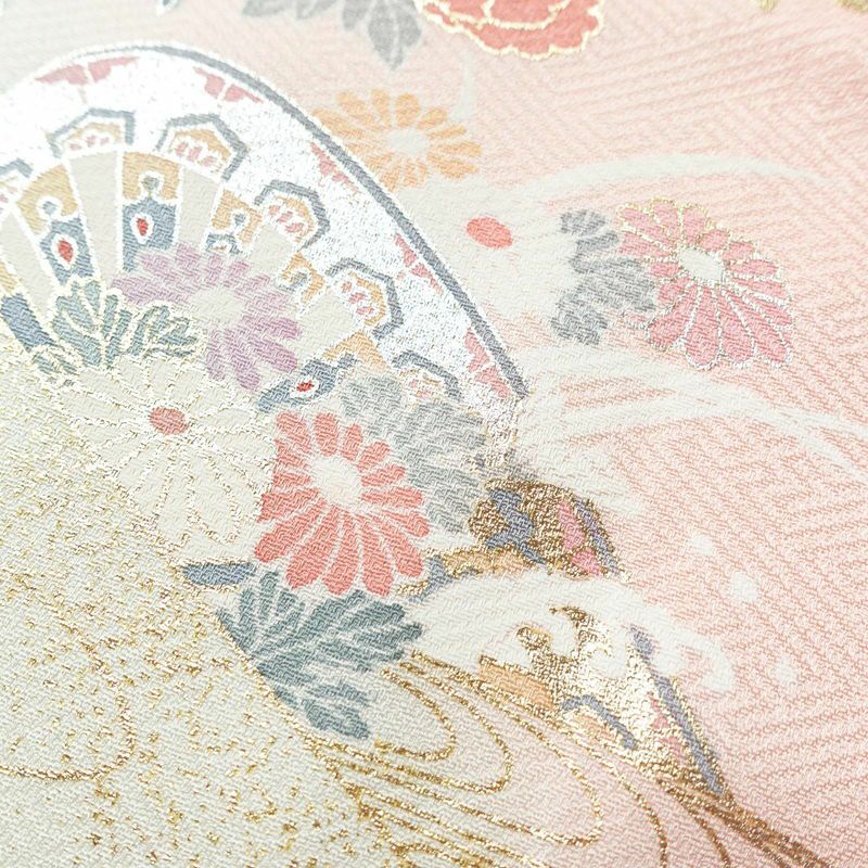 付け下げ しつけ糸付き 正絹 古典柄 袷仕立て 身丈161.5cm 裄丈64.5cm 箔 金彩 ピンク_画像8