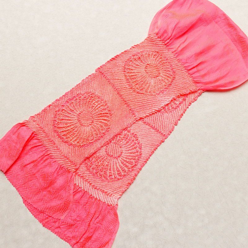 帯揚げ 絞り 正絹 花柄 ピンク_画像2