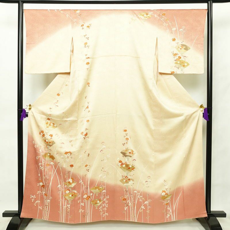 訪問着 金駒刺繍 正絹 古典柄 袷仕立て 身丈162cm 裄丈68.5cm 箔 金彩 ベージュ