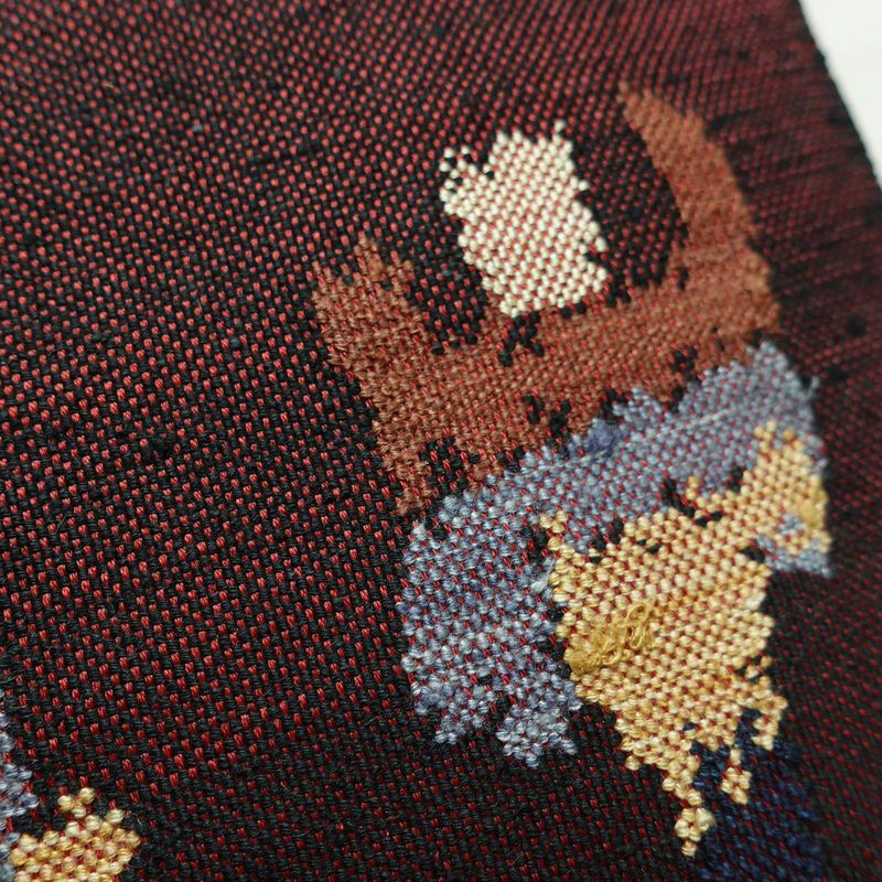 名古屋帯 太鼓柄 正絹 幾何学柄・抽象柄 松葉仕立て 赤・朱_画像5